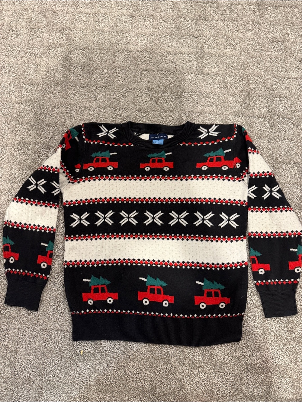 Andy & Evan Black White Red and Green Holiday Truck Sweater